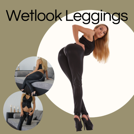 Wetlook Leggings schwarz mit Reisverschluss