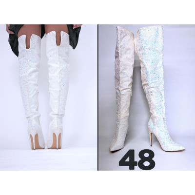 Overknee Stiefel weiß mit Glitzer